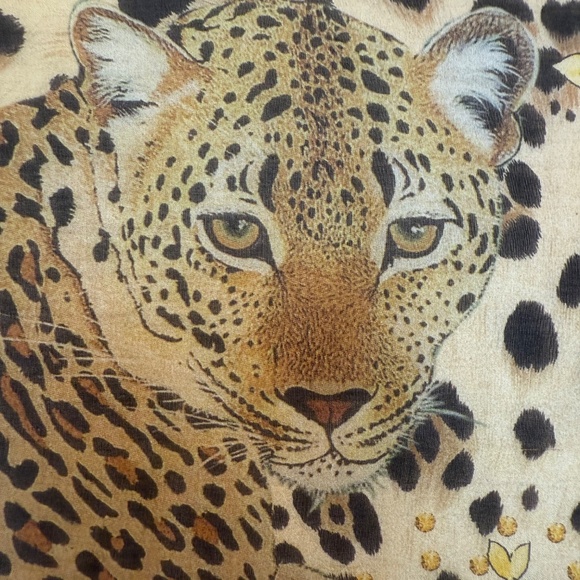 Roberto Cavalli Italy Silk Scarf  🇮🇹 – Leopard & Yellow Rose Print - Picture 7 of 10